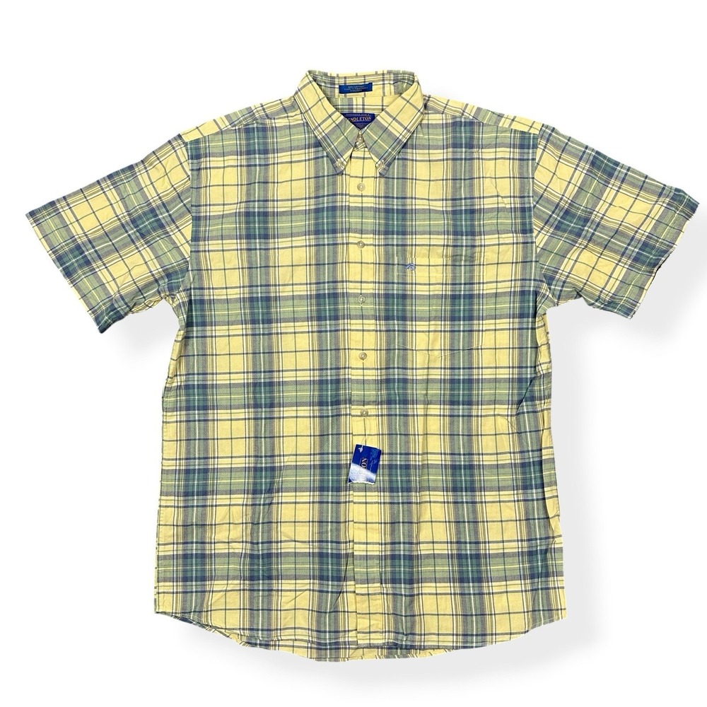 NEW Pendleton Short Sleeve Button Down Shirt Yellow Blue Green Plaid Men's Large